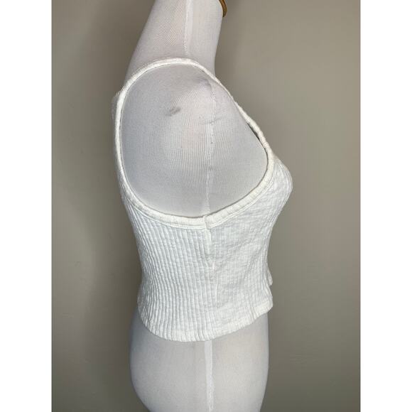 White Ribbed Camisole Crop Top Sz  Medium - Picture 4 of 8